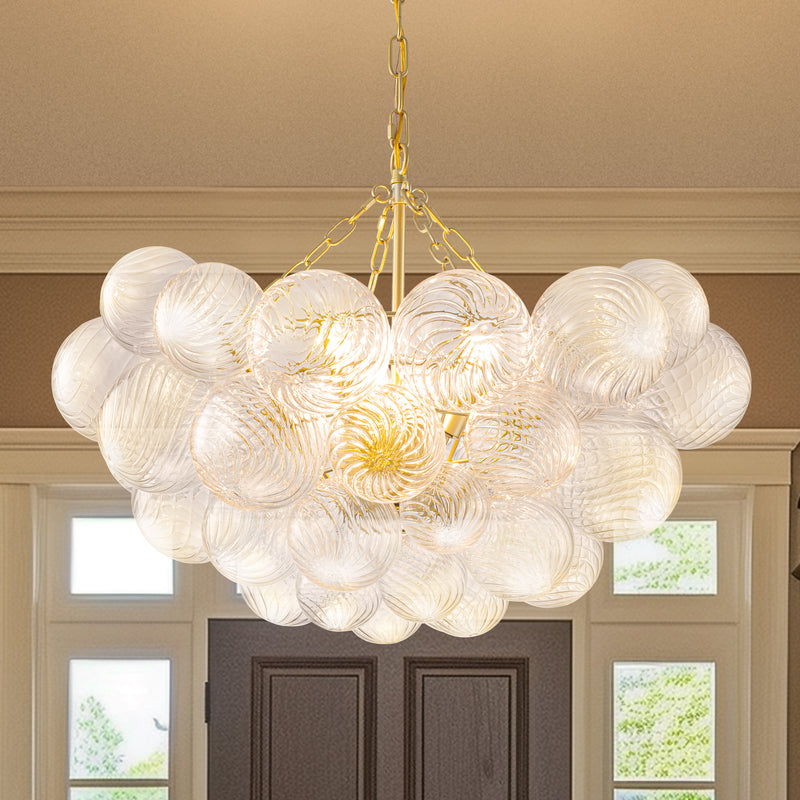 6-Light Gold Chandeliers with Ribbed Globe Glass