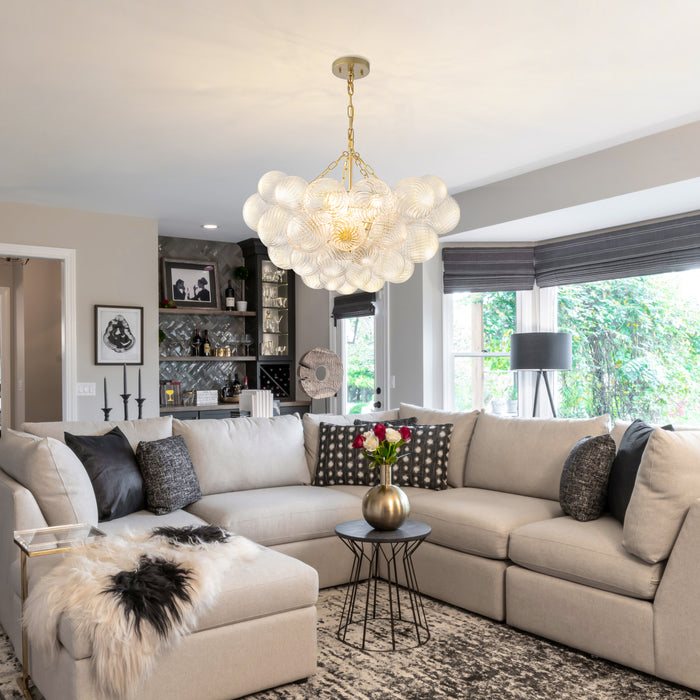 6-Light Gold Chandeliers with Ribbed Globe Glass