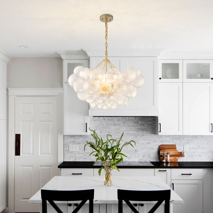6-Light Gold Chandeliers with Ribbed Globe Glass