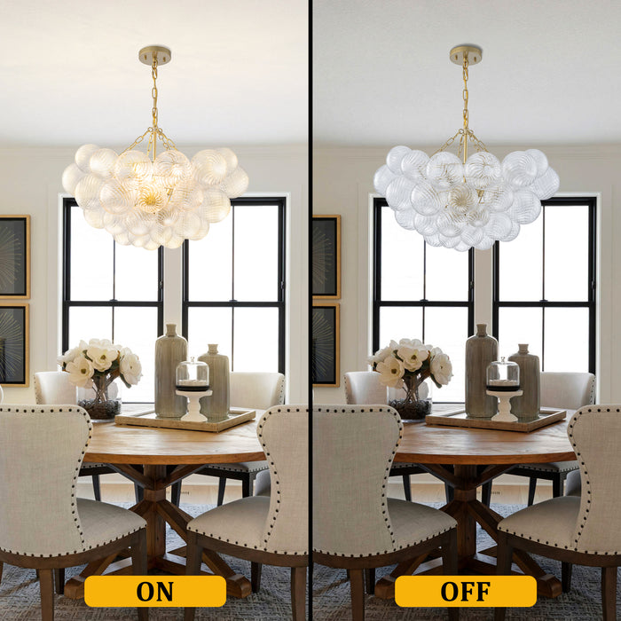 6-Light Gold Chandeliers with Ribbed Globe Glass