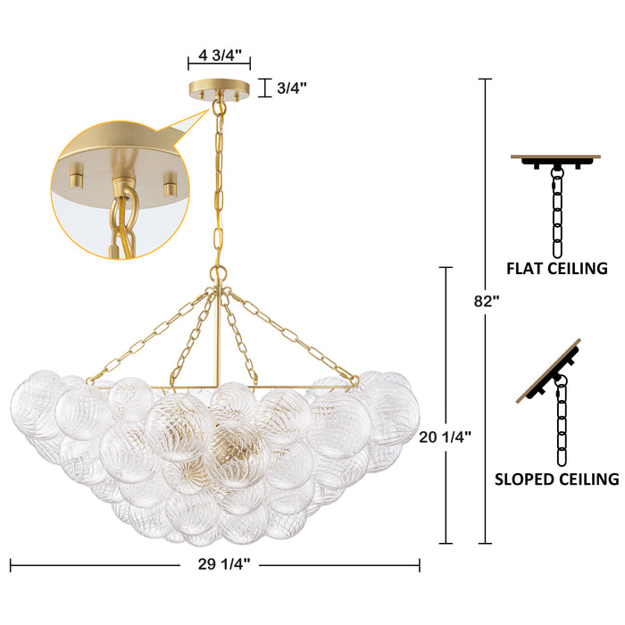 10-Light Gold Chandeliers with Ribbed Globe Glass
