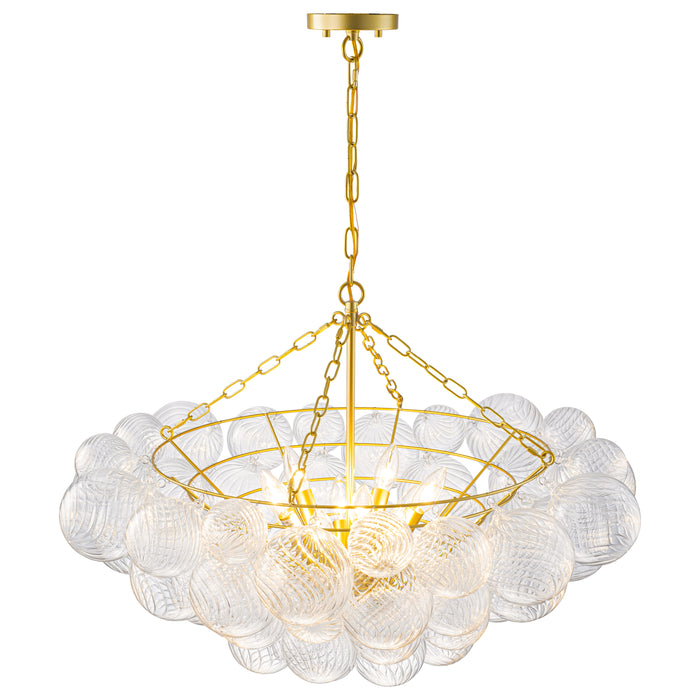 10-Light Gold Chandeliers with Ribbed Globe Glass