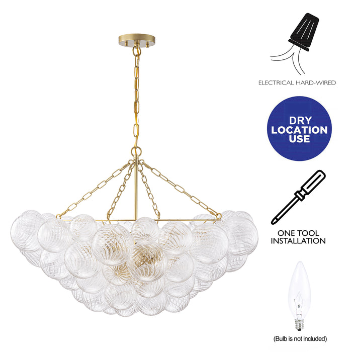 10-Light Gold Chandeliers with Ribbed Globe Glass