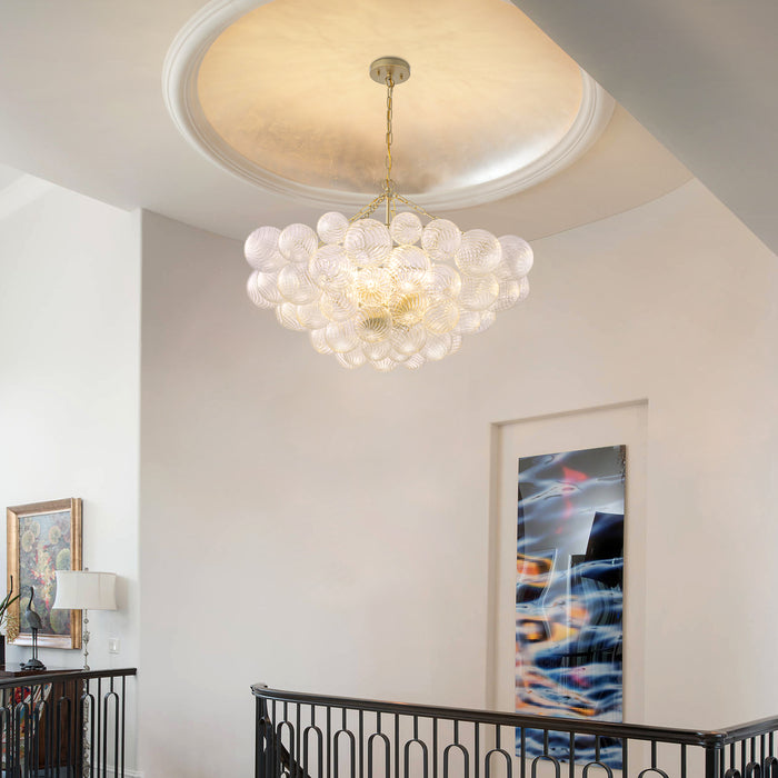 10-Light Gold Chandeliers with Ribbed Globe Glass