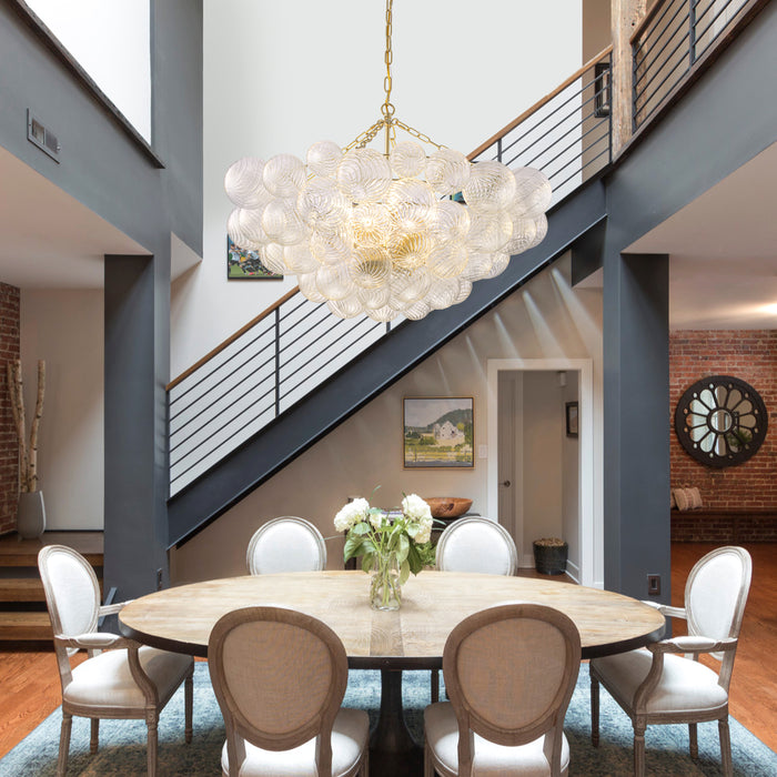 10-Light Gold Chandeliers with Ribbed Globe Glass