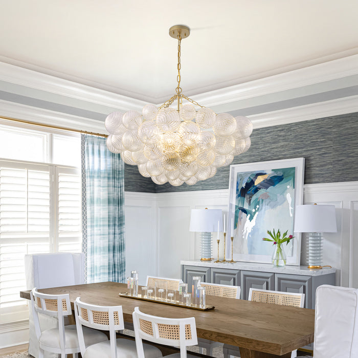 10-Light Gold Chandeliers with Ribbed Globe Glass