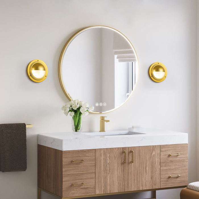Integrated LED 3CCT Brushed Gold Wall Sconce with Frosted Glass
