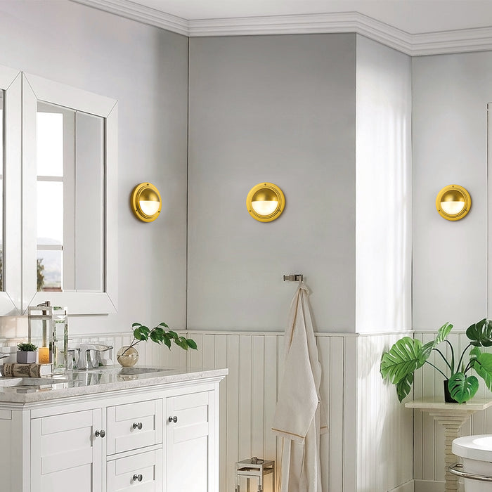 Integrated LED 3CCT Brushed Gold Wall Sconce with Frosted Glass