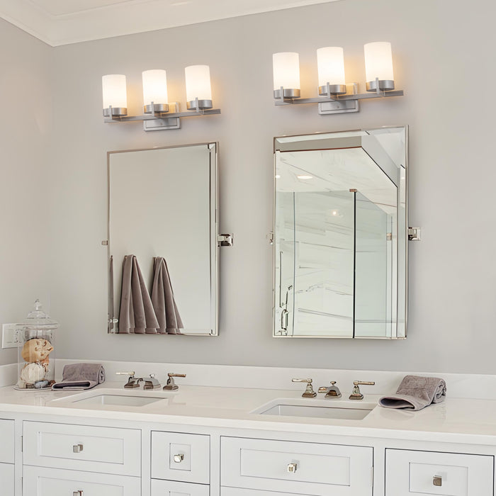 20 in. 3-Light Satin Nickel Dimmable LED Vanity Light with Frosted Glass Shade