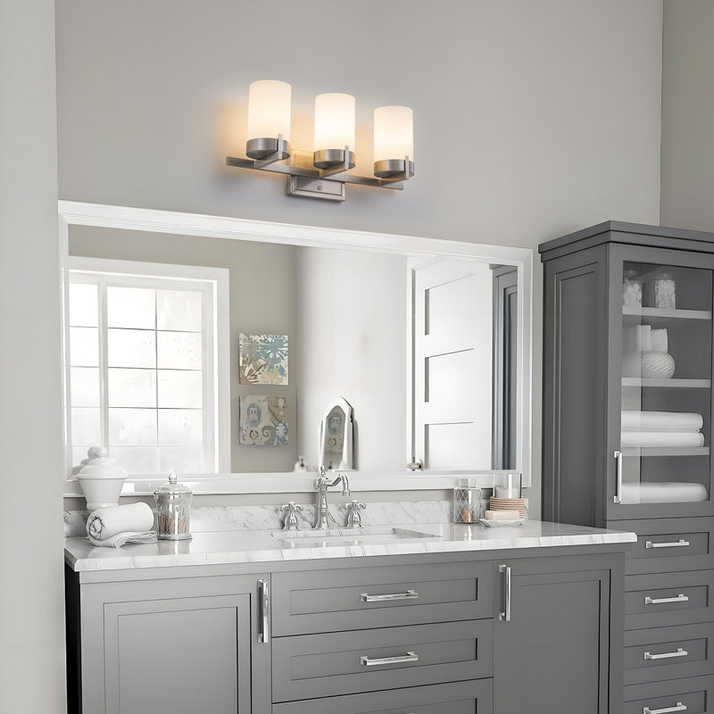 20 in. 3-Light Satin Nickel Dimmable LED Vanity Light with Frosted Glass Shade