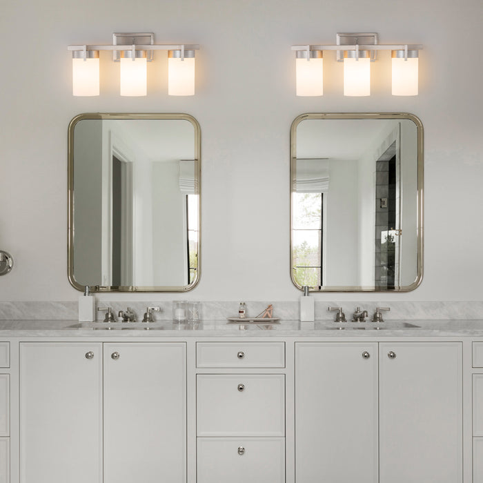 20 in. 3-Light Satin Nickel Dimmable LED Vanity Light with Frosted Glass Shade