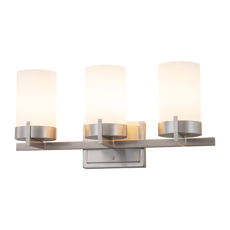20 in. 3-Light Satin Nickel Dimmable LED Vanity Light with Frosted Glass Shade