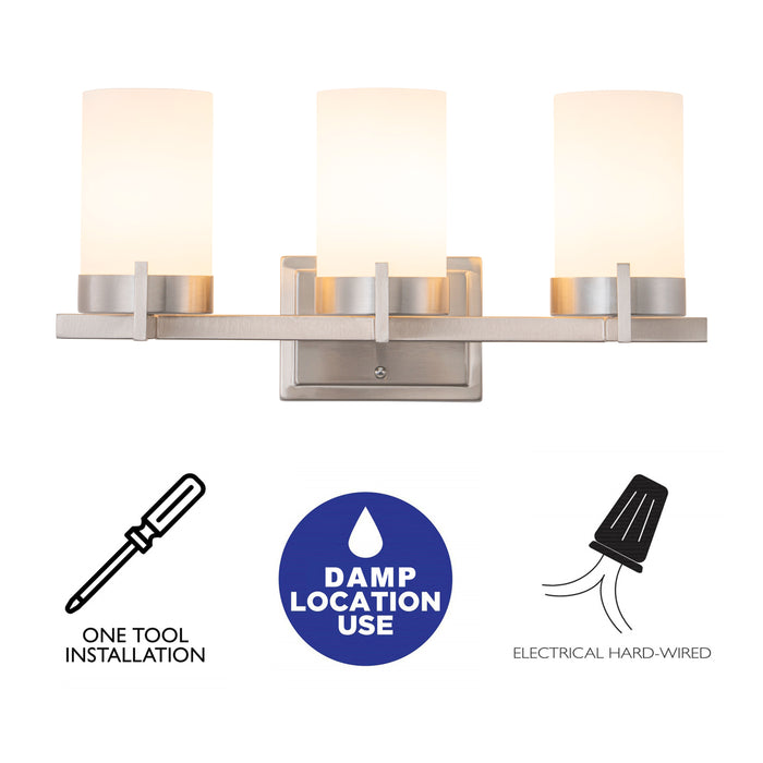 20 in. 3-Light Satin Nickel Dimmable LED Vanity Light with Frosted Glass Shade