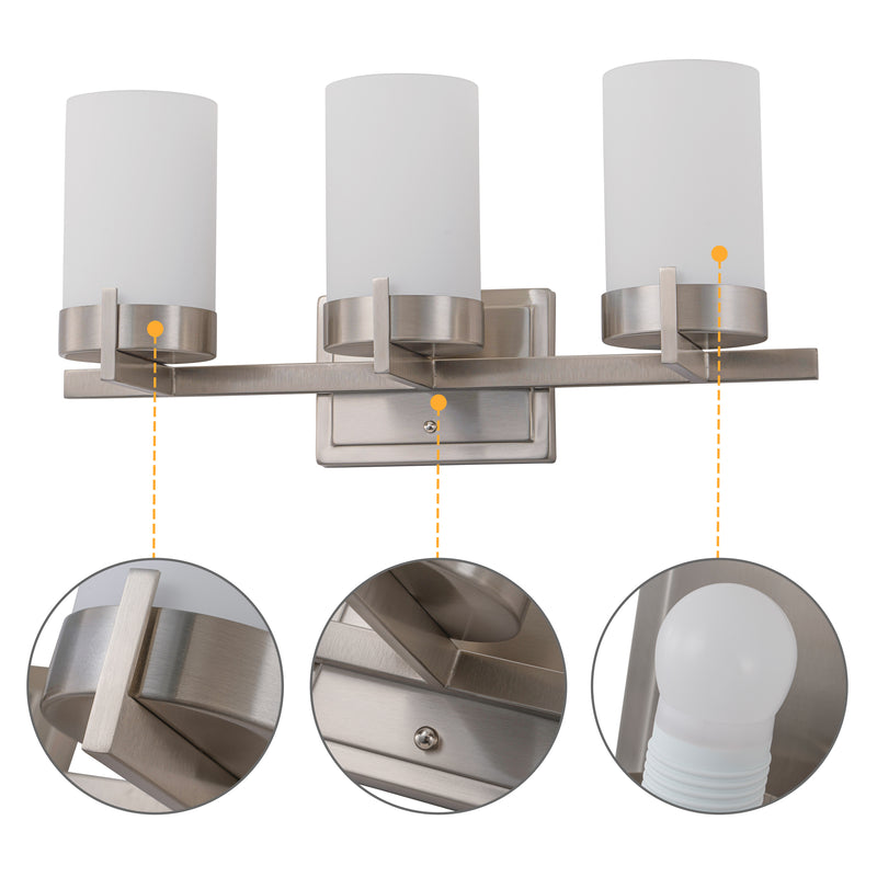 20 in. 3-Light Satin Nickel Dimmable LED Vanity Light with Frosted Glass Shade