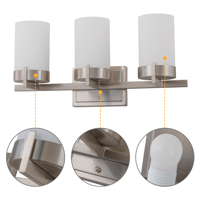 20 in. 3-Light Satin Nickel Dimmable LED Vanity Light with Frosted Glass Shade