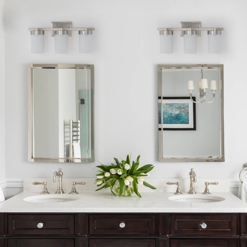 20 in. 3-Light Satin Nickel Dimmable LED Vanity Light with Frosted Glass Shade