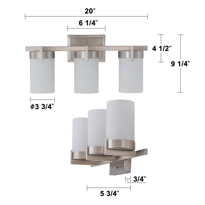 20 in. 3-Light Satin Nickel Dimmable LED Vanity Light with Frosted Glass Shade