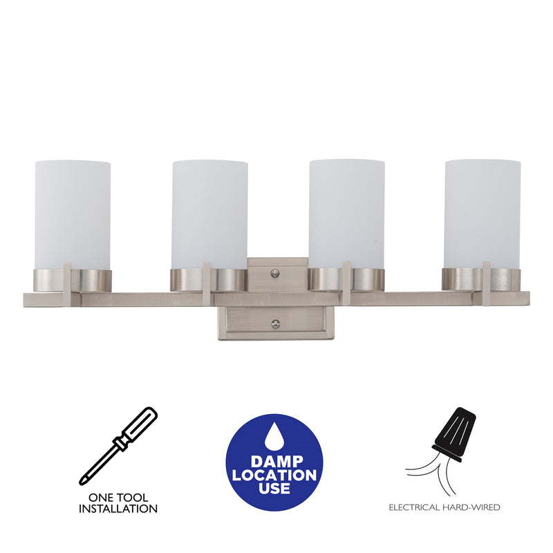4-Light Satin Nickel Vanity Light with Frosted Glass Shade
