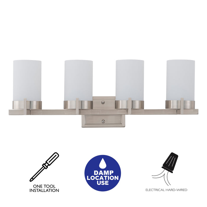 4-Light Satin Nickel Vanity Light with Frosted Glass Shade