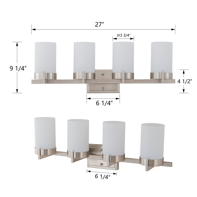 4-Light Satin Nickel Vanity Light with Frosted Glass Shade