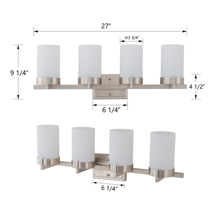 4-Light Satin Nickel Vanity Light with Frosted Glass Shade