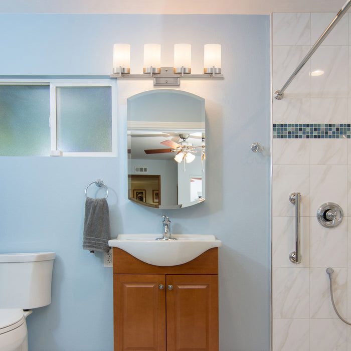 4-Light Satin Nickel Vanity Light with Frosted Glass Shade