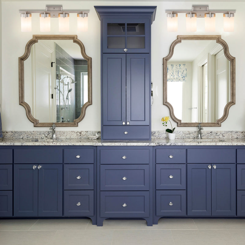 4-Light Satin Nickel Vanity Light with Frosted Glass Shade