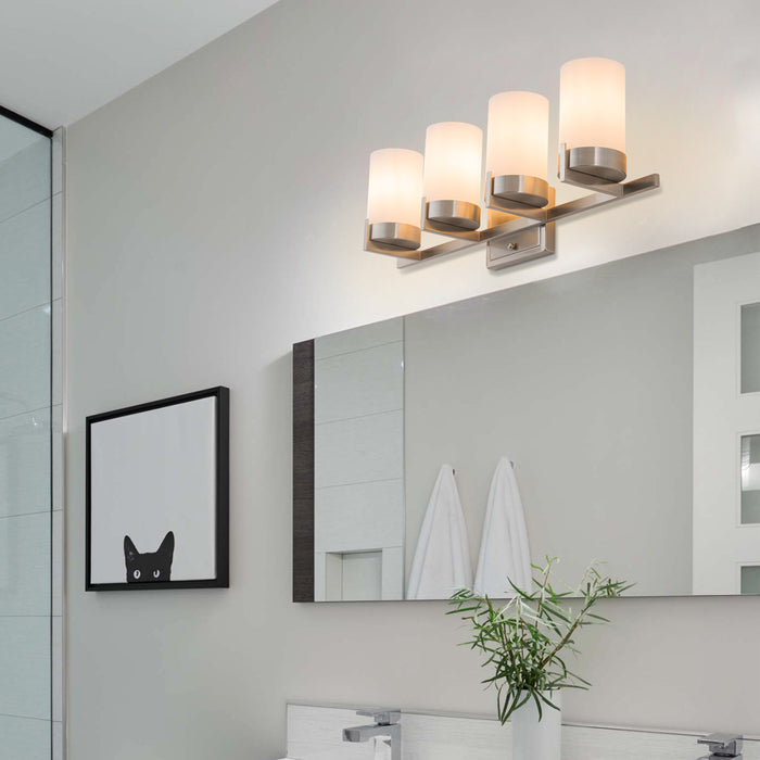 4-Light Satin Nickel Vanity Light with Frosted Glass Shade