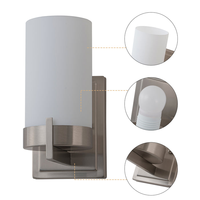 Satin Nickel Dimmable LED Wall Sconce with Frosted Glass Shade
