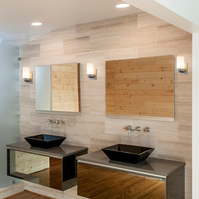Satin Nickel Dimmable LED Wall Sconce with Frosted Glass Shade