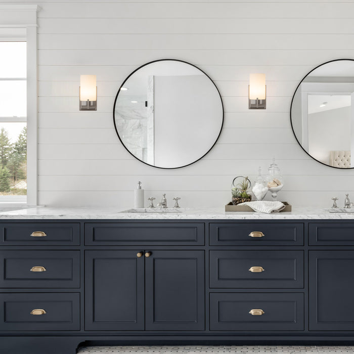 Satin Nickel Dimmable LED Wall Sconce with Frosted Glass Shade