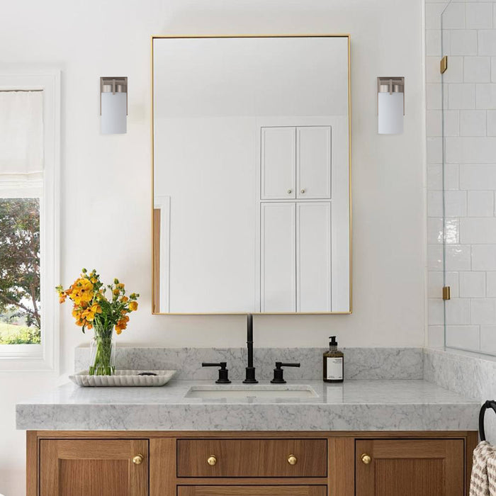 Satin Nickel Dimmable LED Wall Sconce with Frosted Glass Shade