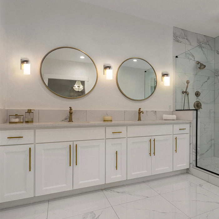 Satin Nickel Dimmable LED Wall Sconce with Frosted Glass Shade
