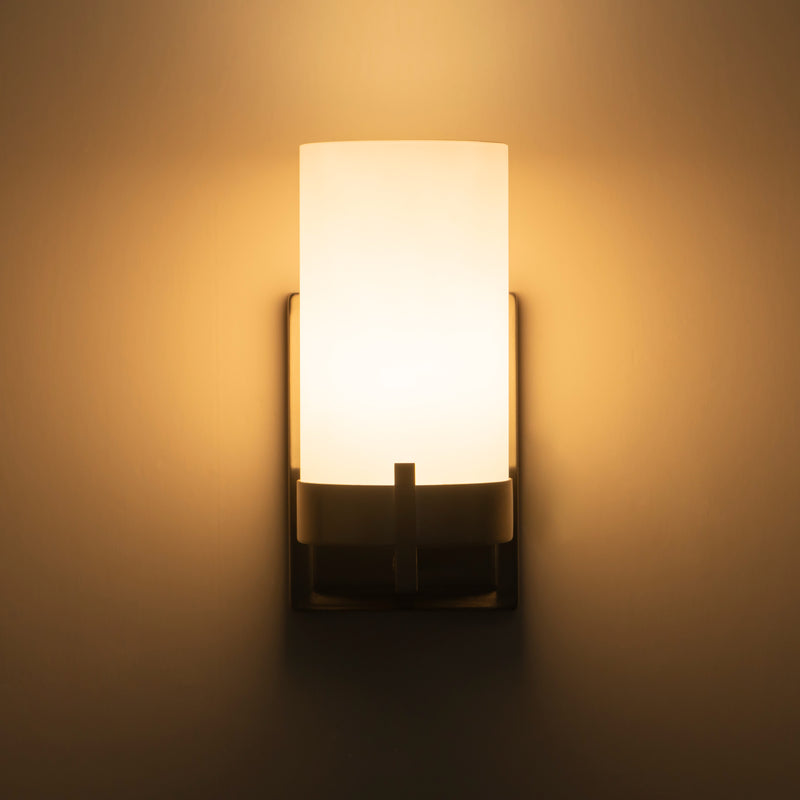 Satin Nickel Dimmable LED Wall Sconce with Frosted Glass Shade