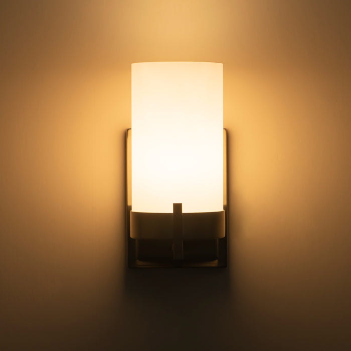 Satin Nickel Dimmable LED Wall Sconce with Frosted Glass Shade