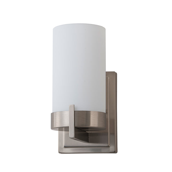 1-Light Satin Nickel Wall Sconce with Frosted Glass Shade