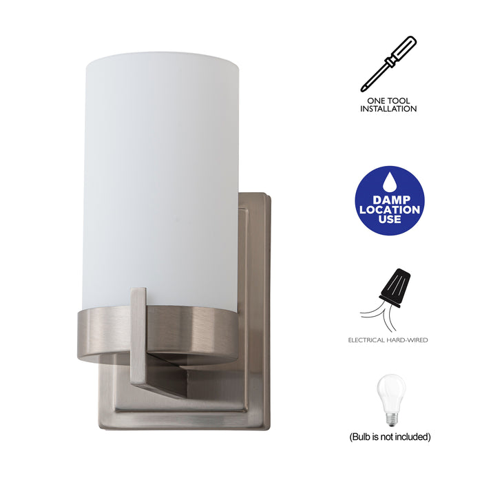 1-Light Satin Nickel Wall Sconce with Frosted Glass Shade