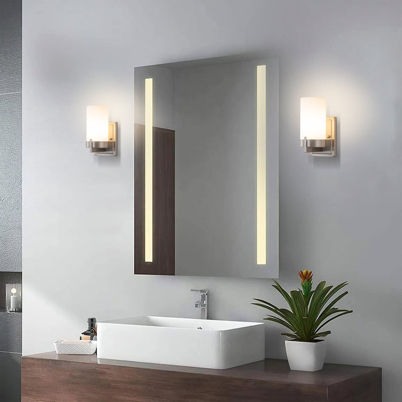 1-Light Satin Nickel Wall Sconce with Frosted Glass Shade