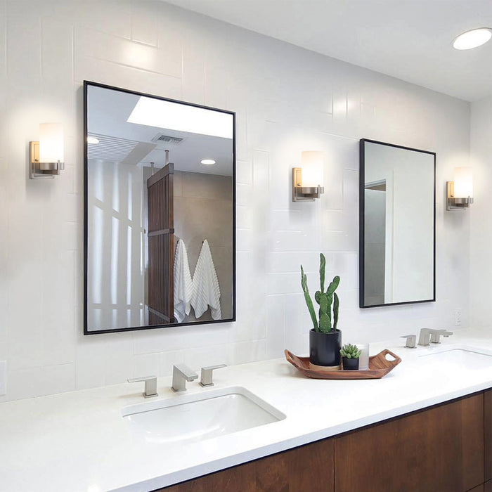 1-Light Satin Nickel Wall Sconce with Frosted Glass Shade