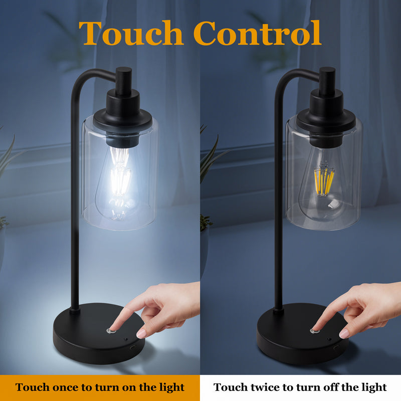 2-Pack 16” 3CCT Dimmable Cordless Table Lamp with ST64 Edison Bulbs and Remote Control