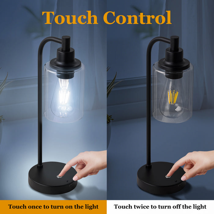 2-Pack 16” 3CCT Dimmable Cordless Table Lamp with ST64 Edison Bulbs and Remote Control