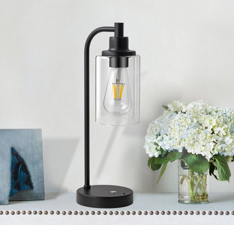 C Cattleya 2-Pack 16in Matte Black Table Lamp with Remote Control