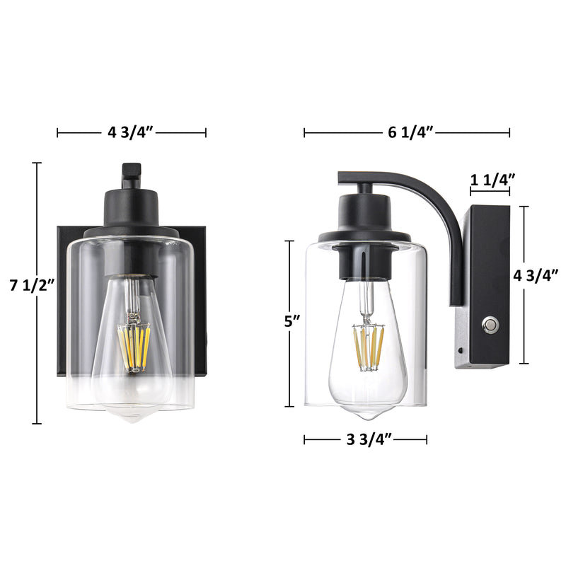 Black Rechargeable Color Changing Dimmable Wall Sconce with Remote Control, LED Bulb Included (2-pack)