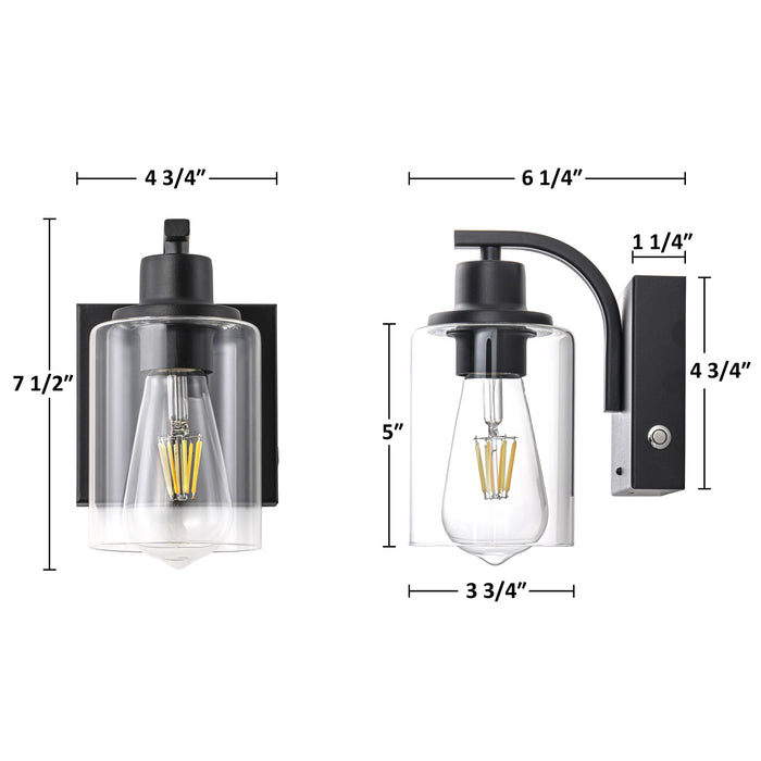 Black Rechargeable Color Changing Dimmable Wall Sconce with Remote Control, LED Bulb Included (2-pack)