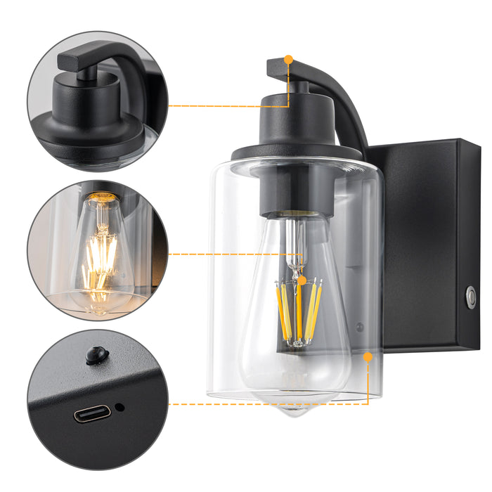 Black Rechargeable Color Changing Dimmable Wall Sconce with Remote Control, LED Bulb Included (2-pack)