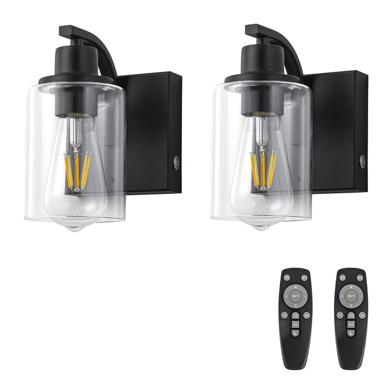 Black Rechargeable Color Changing Dimmable Wall Sconce with Remote Control, LED Bulb Included (2-pack)