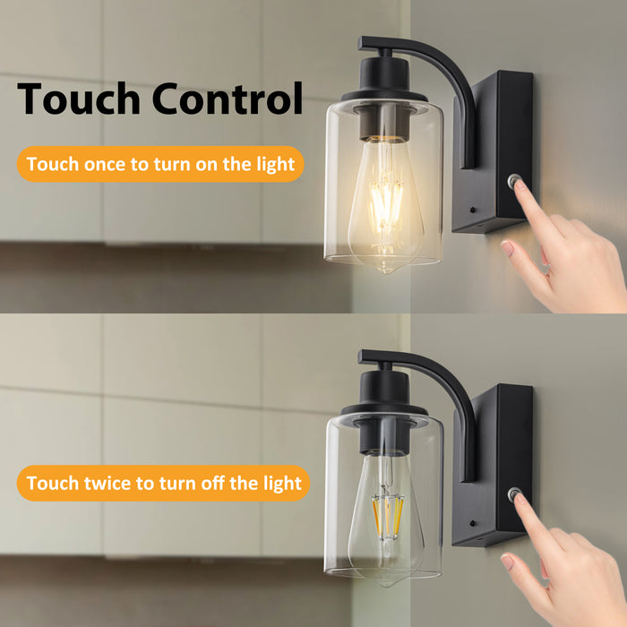 Black Rechargeable Color Changing Dimmable Wall Sconce with Remote Control, LED Bulb Included (2-pack)