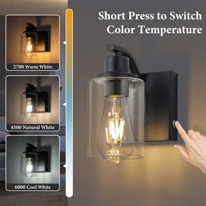 Black Rechargeable Color Changing Dimmable Wall Sconce with Remote Control, LED Bulb Included (2-pack)