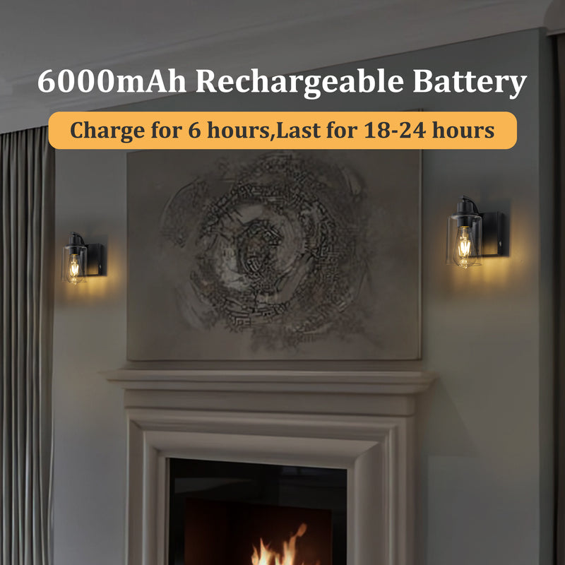 Black Rechargeable Color Changing Dimmable Wall Sconce with Remote Control, LED Bulb Included (2-pack)