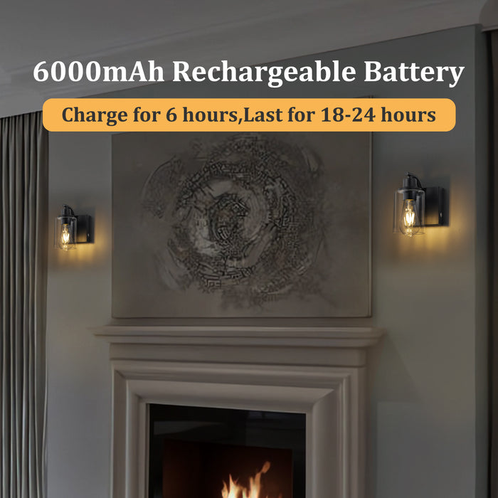 Black Rechargeable Color Changing Dimmable Wall Sconce with Remote Control, LED Bulb Included (2-pack)